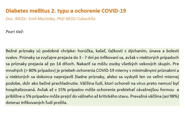 Diabetes mellitus 2. typu a ochorenie COVID-19