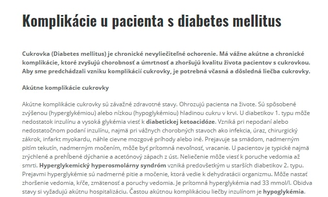 Komplikácie u pacienta s diabetes mellitus